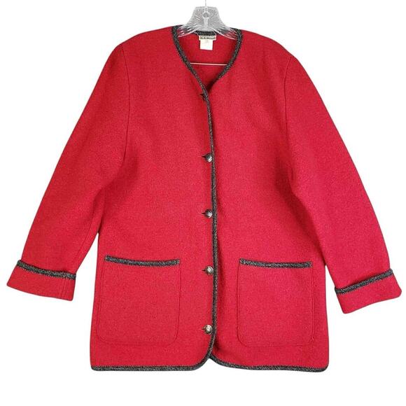 LL Bean Cardigan Coatigan Boiled Heavy Wool Metal Buttons Red Women’s Medium M - Picture 2 of 10